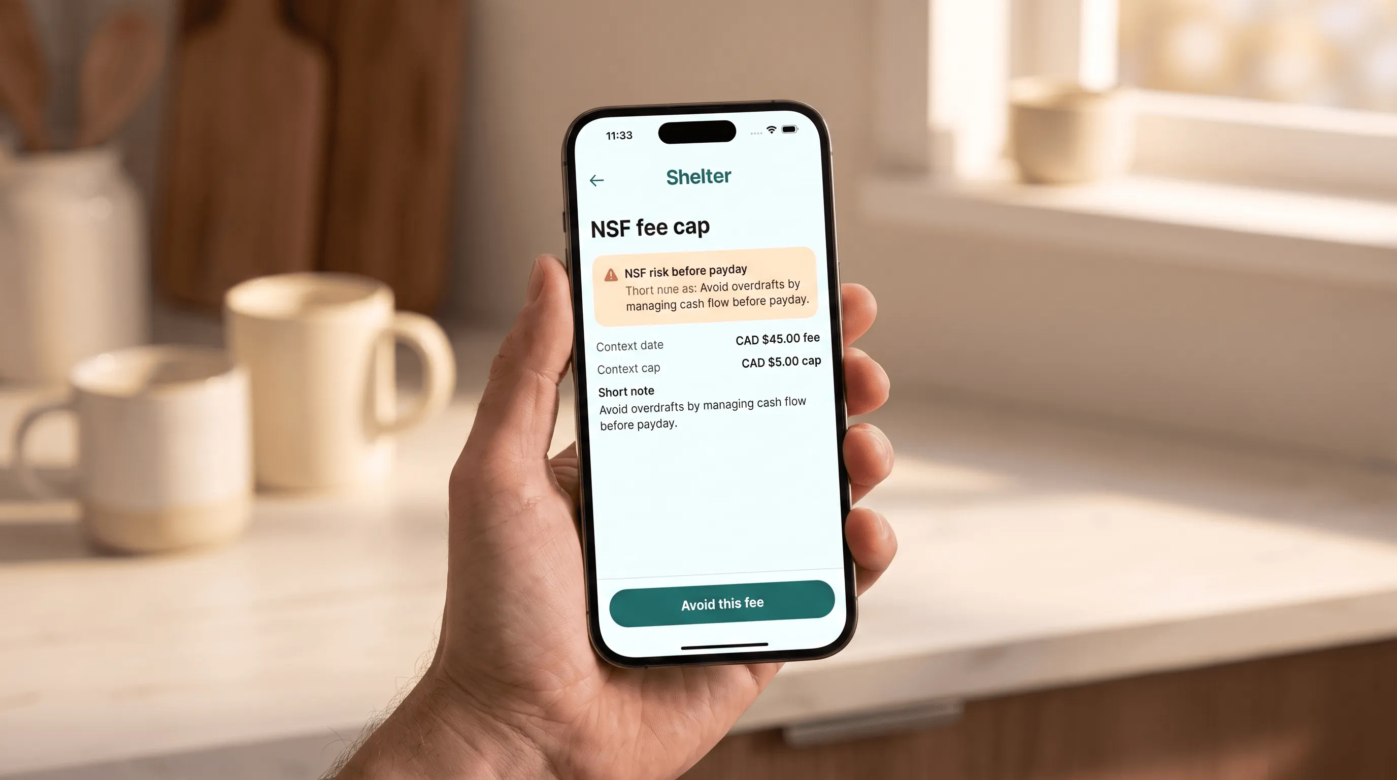 Shelter NSF fee cap context with CAD fee and cap amounts