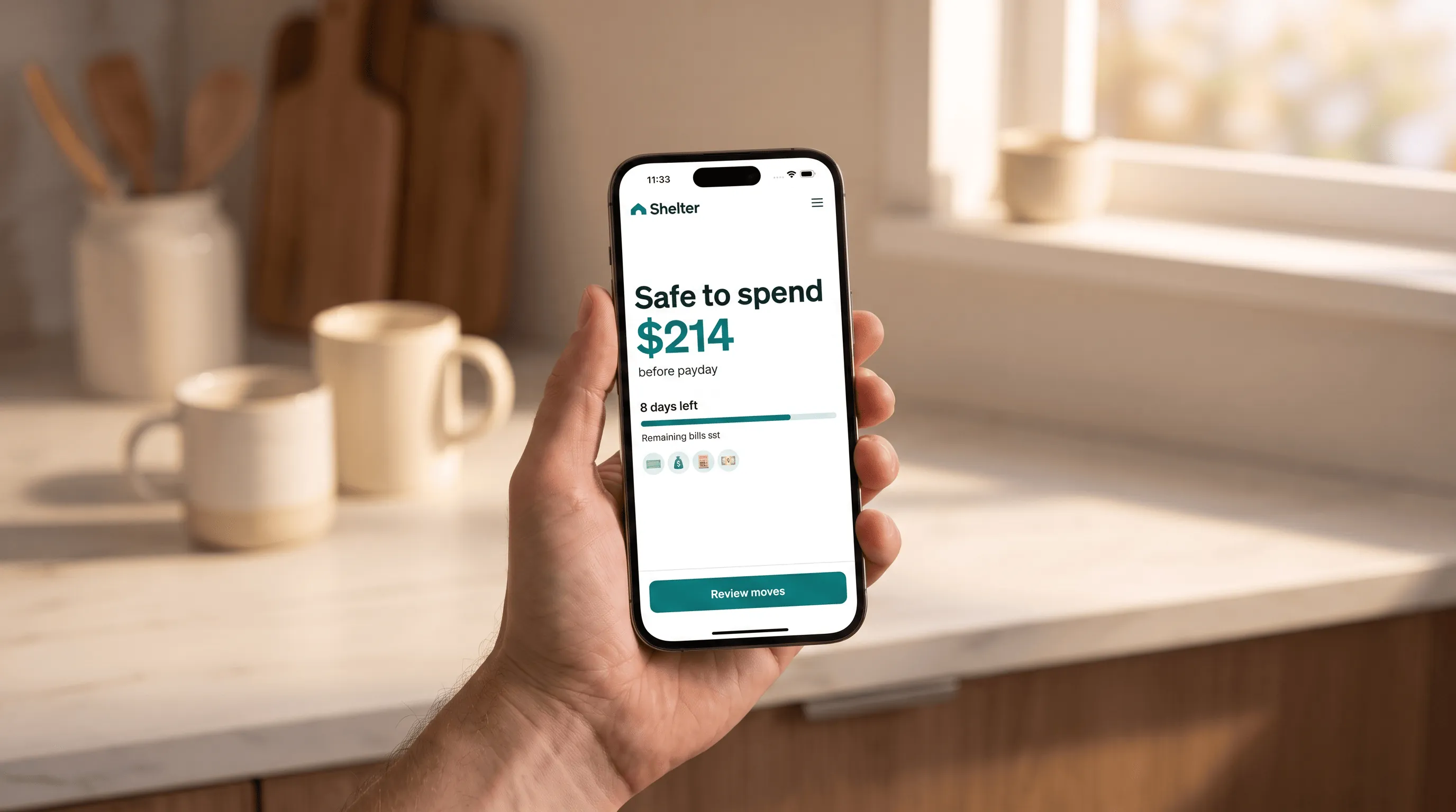 Shelter safe-to-spend runway before payday with days remaining