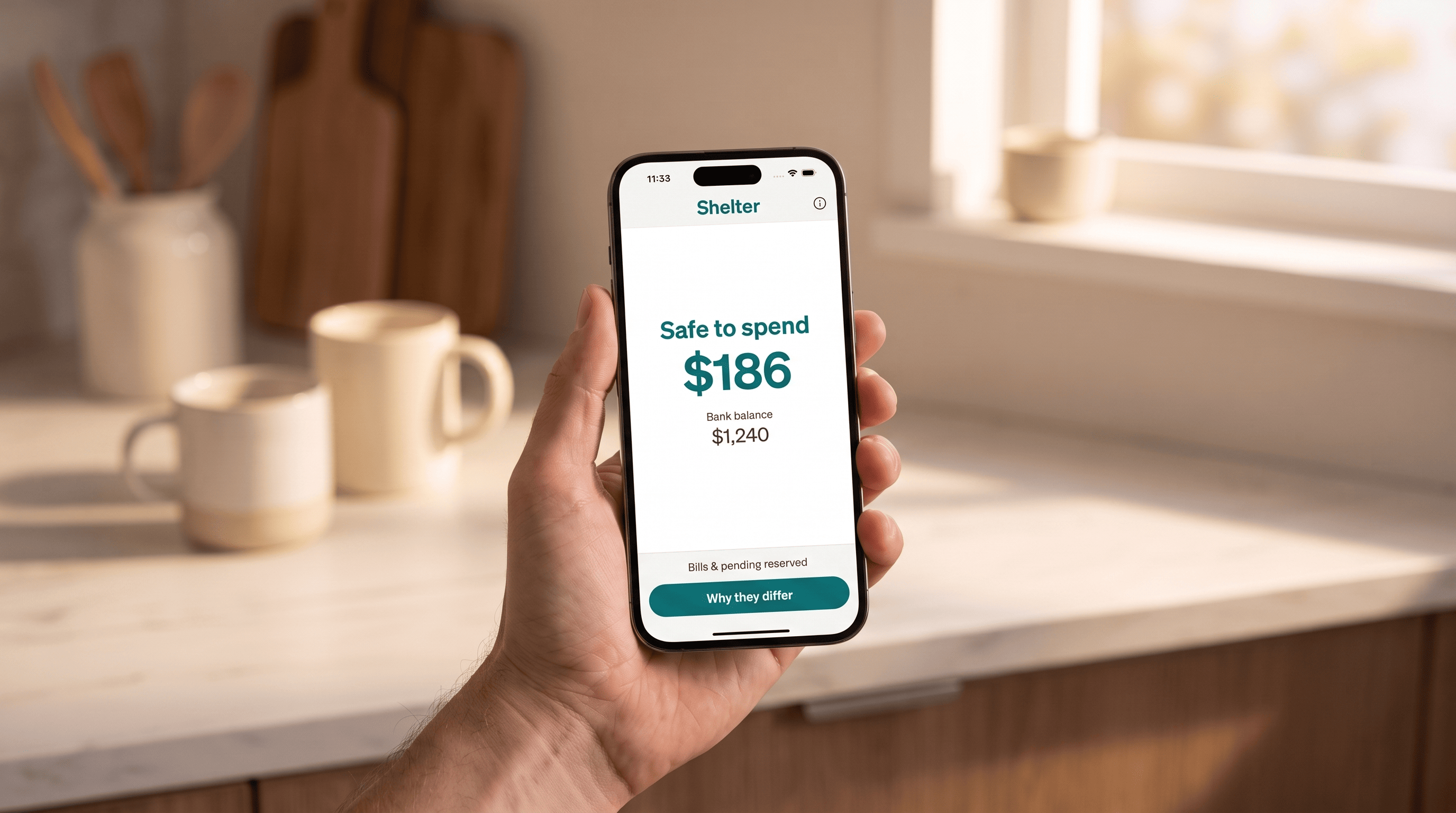 Shelter safe-to-spend amount contrasted with bank balance
